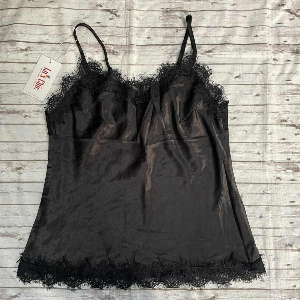 NWT Lu's Chic Women's Satin Pajama Cami Top Silky Lace Nightwear  Lingerie Sz S